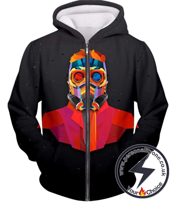 Super Cool Star Lord Mask Promo Black Zip Up Hoodie